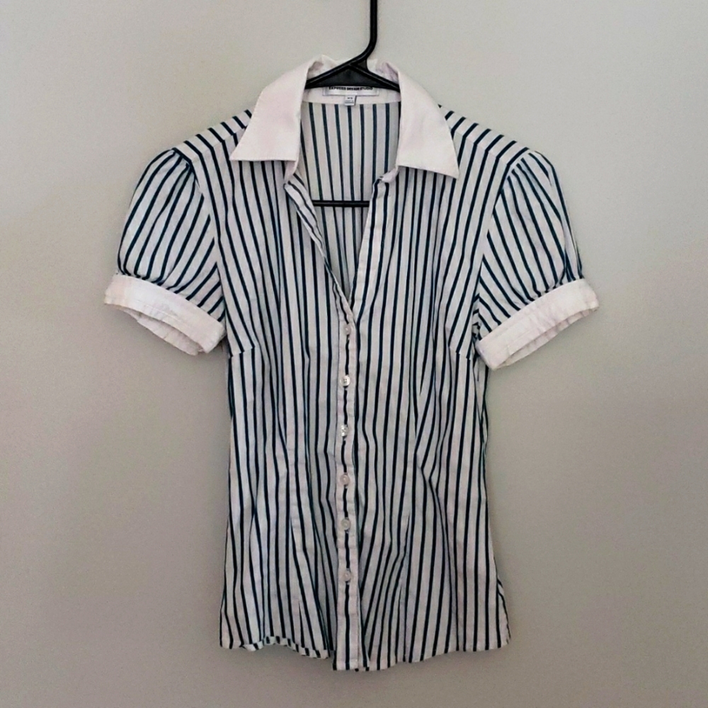 Express Tailored V-Neck Button Down - image 1